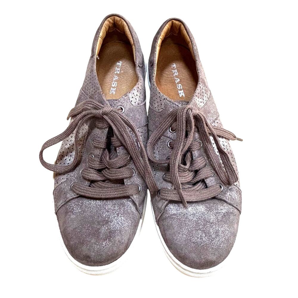Trask sneakers leather uppers ladies US size 8M metallic taupe lace up shoes